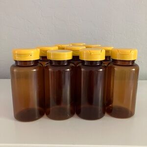 Lot of 10 Amber Brown Bottles Screw On Tops Food Safe #1 Plastic
